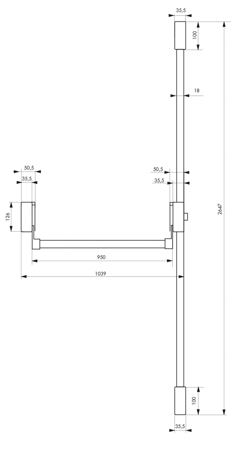 Barre anti-panique grise 1150 mm 2/3 points Thirard