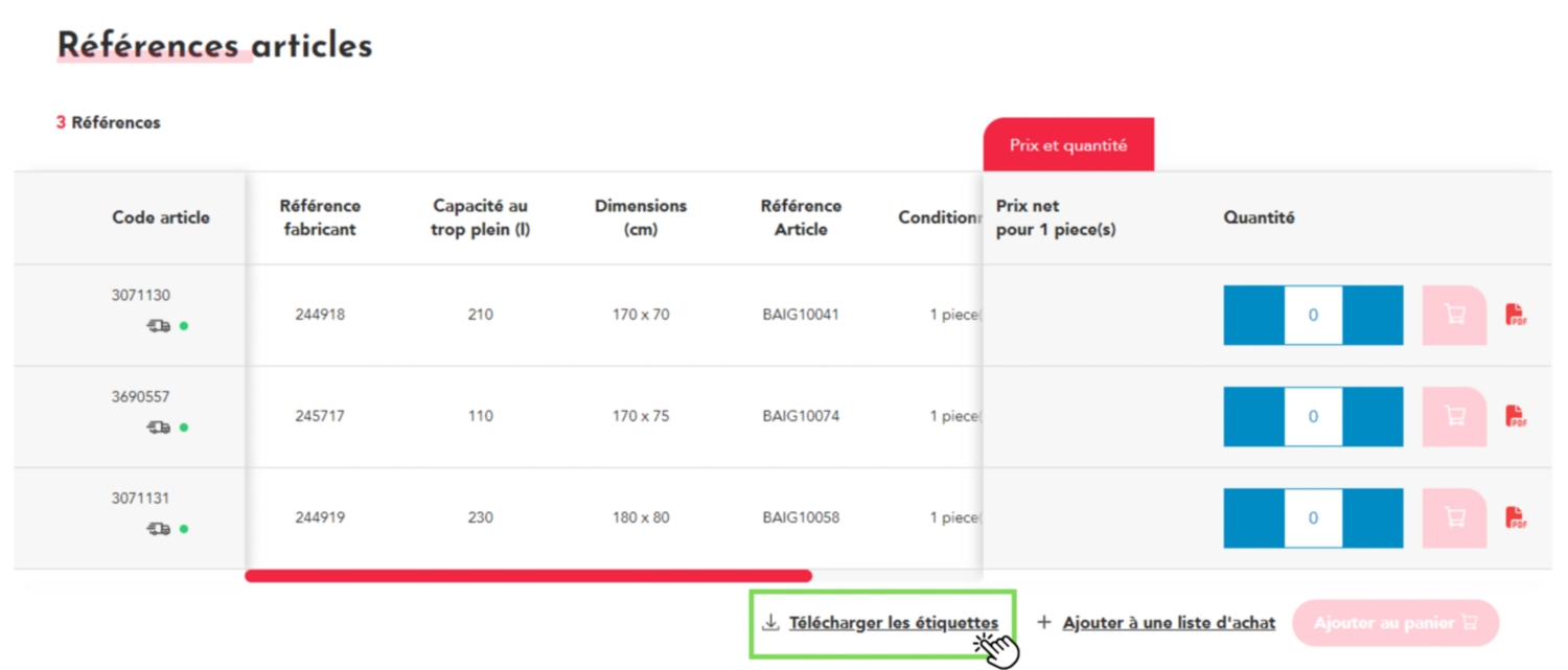 Télécharger des étiquettes sur la fiche produit