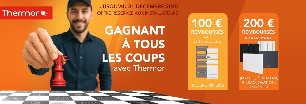 Un chauffe-eau thermodynamique Aeromax + un radiateur sèche-serviettes Symphonik, Allure ou Riviera = 200€ remboursés