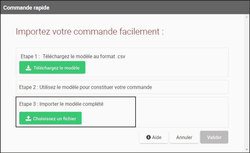 Importer le fichier commande rapide