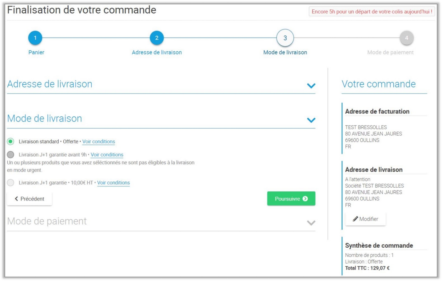 Modes de livraison