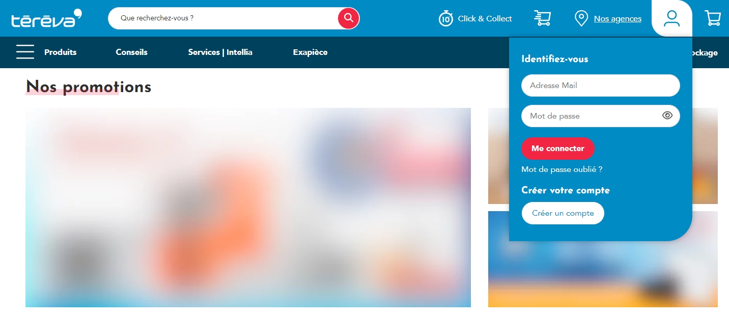 Page de création de compte Téréva pour les professionnels