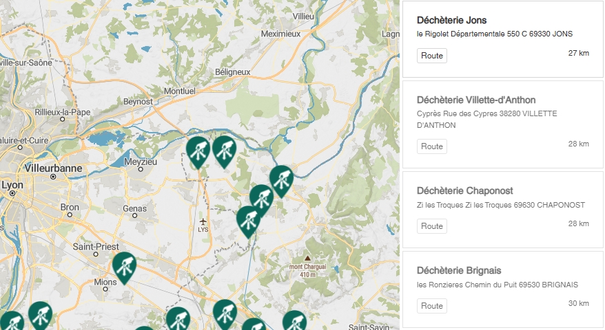 Capture d'écran de la sélection d'un département sur le site cyclevia.com