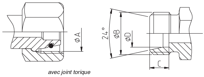 Schéma DIN 24° série légère (L) lourde (S) avec joint torique