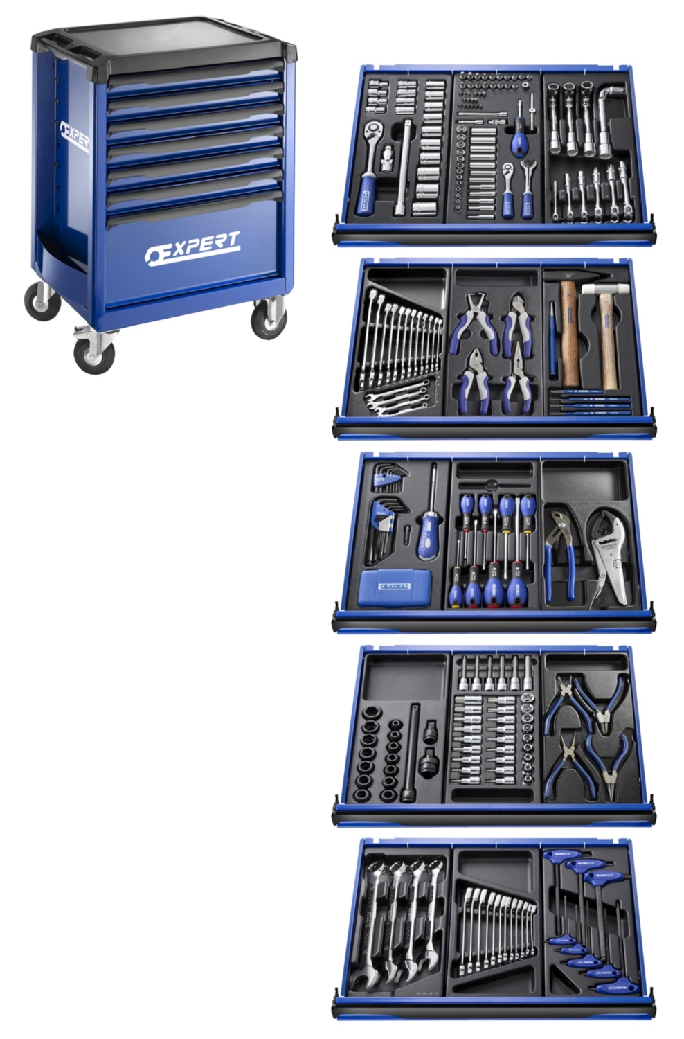 Servante 7 tiroirs équipée de 287 outils Expert