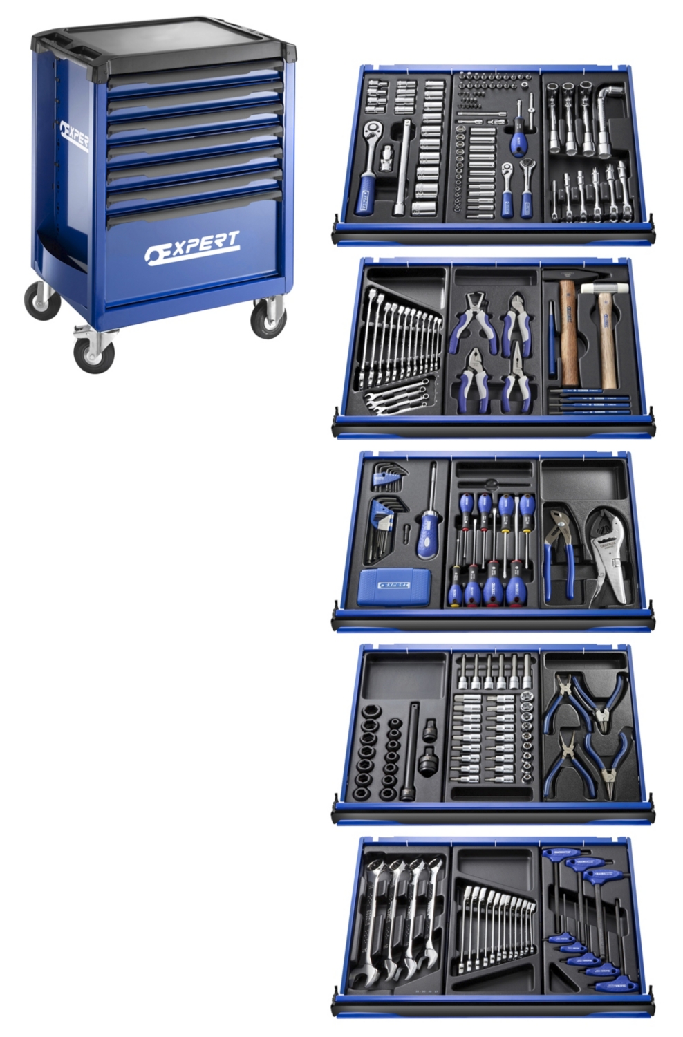 Servante 6 tiroirs équipée 209 outils Expert