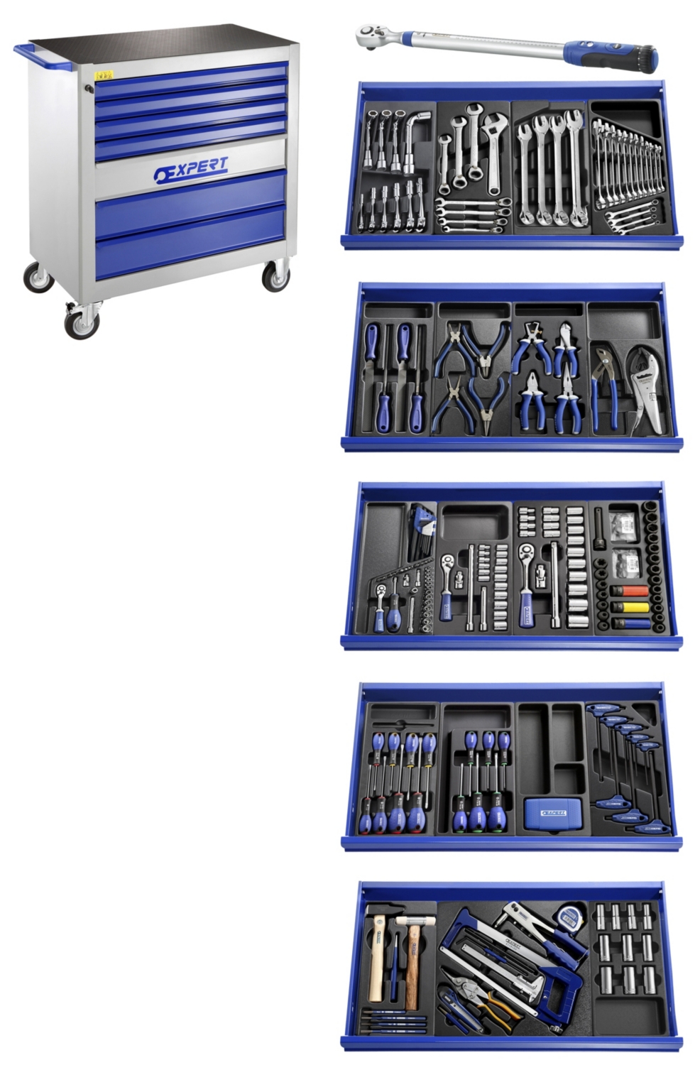  Servante 7 tiroirs avec 250 outils et une clé dynamométrique 