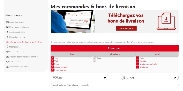 Filtre mes commandes