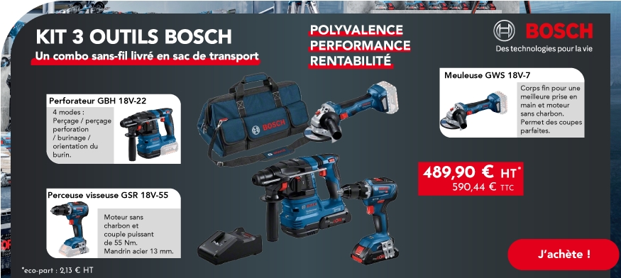 Kit 3 outils 18 V + sac textile Bosch Professional