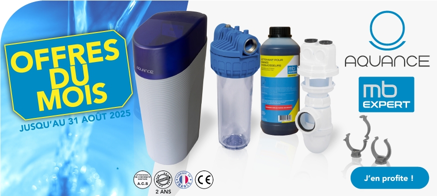 Offre pro valable uniquement en août : profitez de tarifs préférentiels sur notre adoucisseur d’eau et ses accessoires.