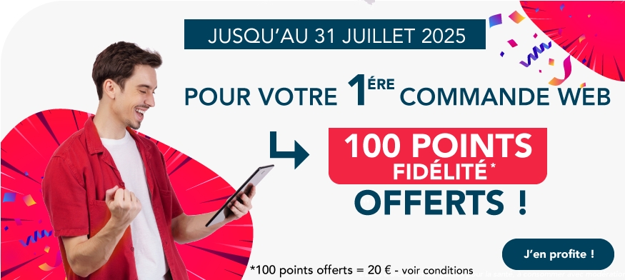 Pour toute première commande de produits d’un montant minimum de 200 € HT effectuée sur tereva.fr, Téréva vous offre un Bonus de 100 points de fidélité.