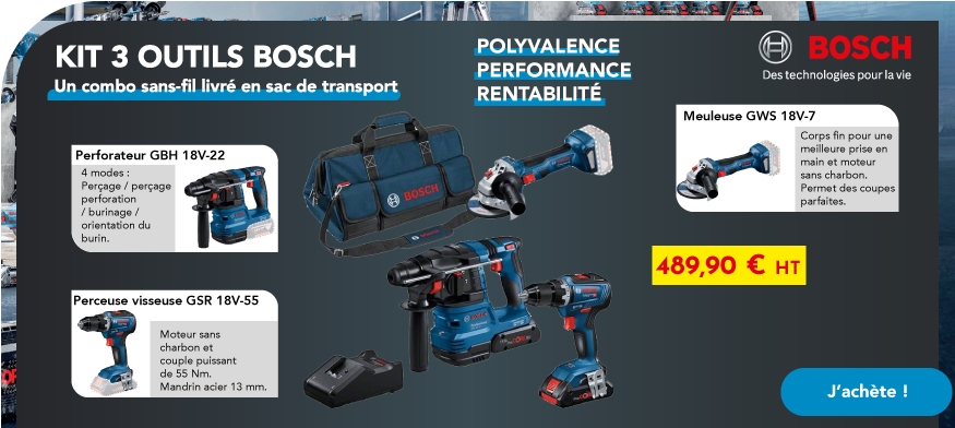 Kit 3 outils 18 V + sac textile Bosch Professional