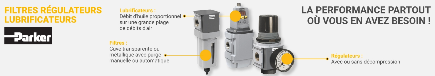 Filtre/régulateur/lubrificateur Parker 1/2 Pouces NPT - 5 Microns - 250 Psi Max - Réf. 16A34B18A4BC - Neuf