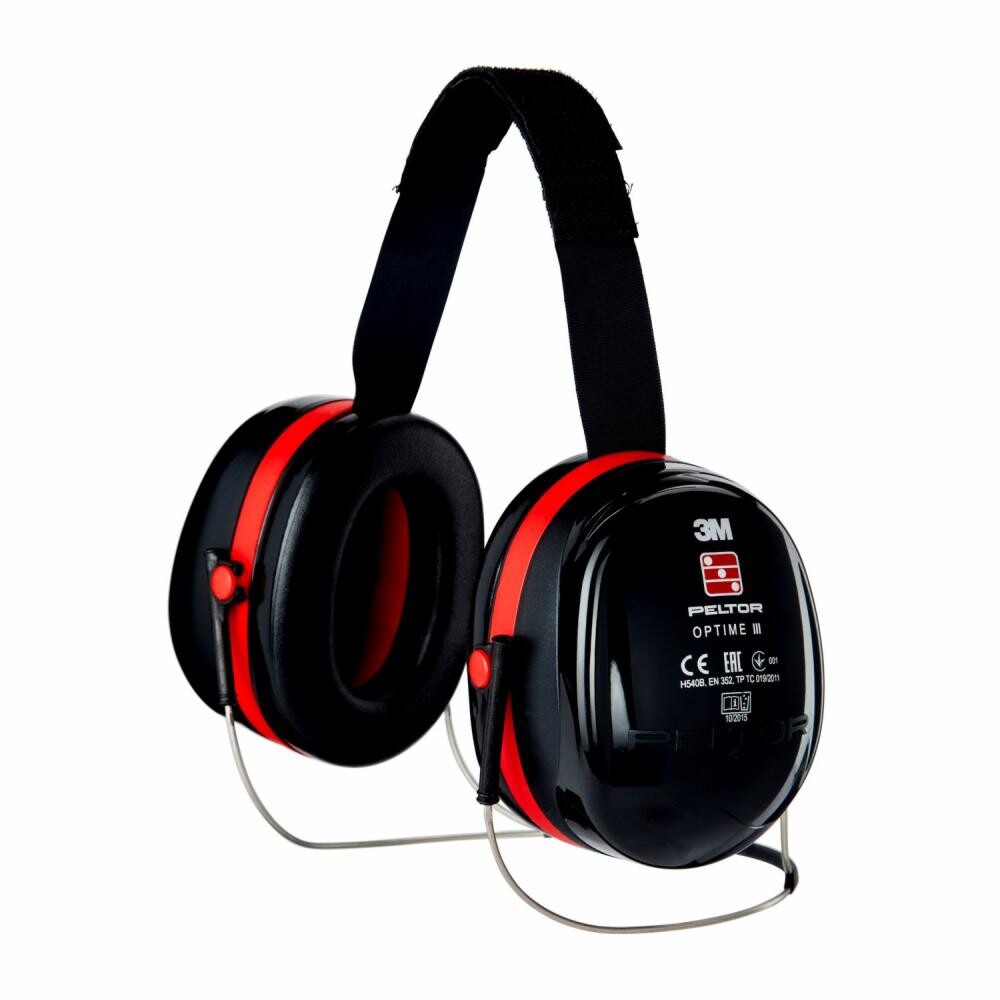 Casque antibruit noir/rouge Optime III avec serre-nuque SNR 34 dB 3M Protection