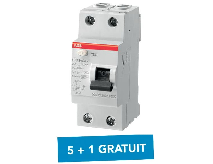 Lot 5 + 1 gratuit interrupteurs différentiels 2P 30 mA 63 A à vis ABB