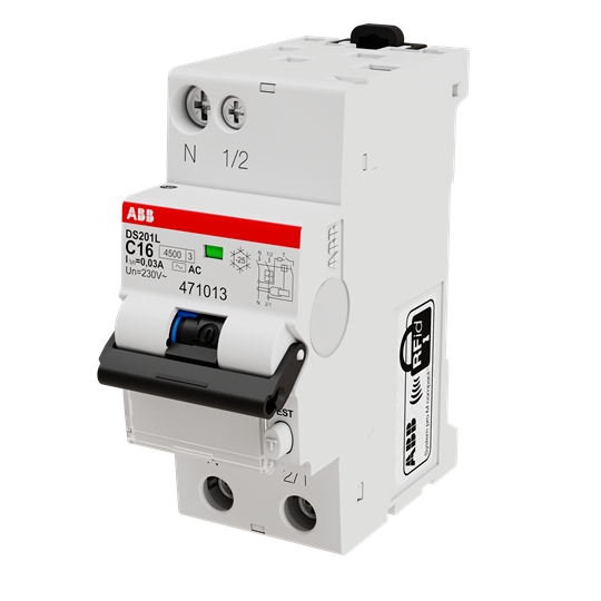 Disjoncteur différentiel DS201L 1P+N - Courbe C - 4,5/6 kA - Type AC ABB