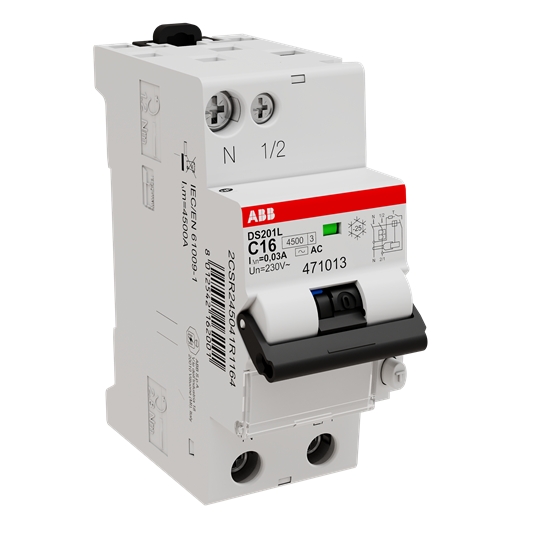 Disjoncteur différentiel DS201L 1P+N - Courbe C - 4,5/6 kA - Type AC ABB