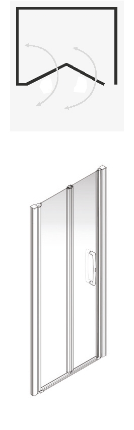 Porte de douche Larenco pivotante pliante accès de face - Profil chromé verre transparent AKW