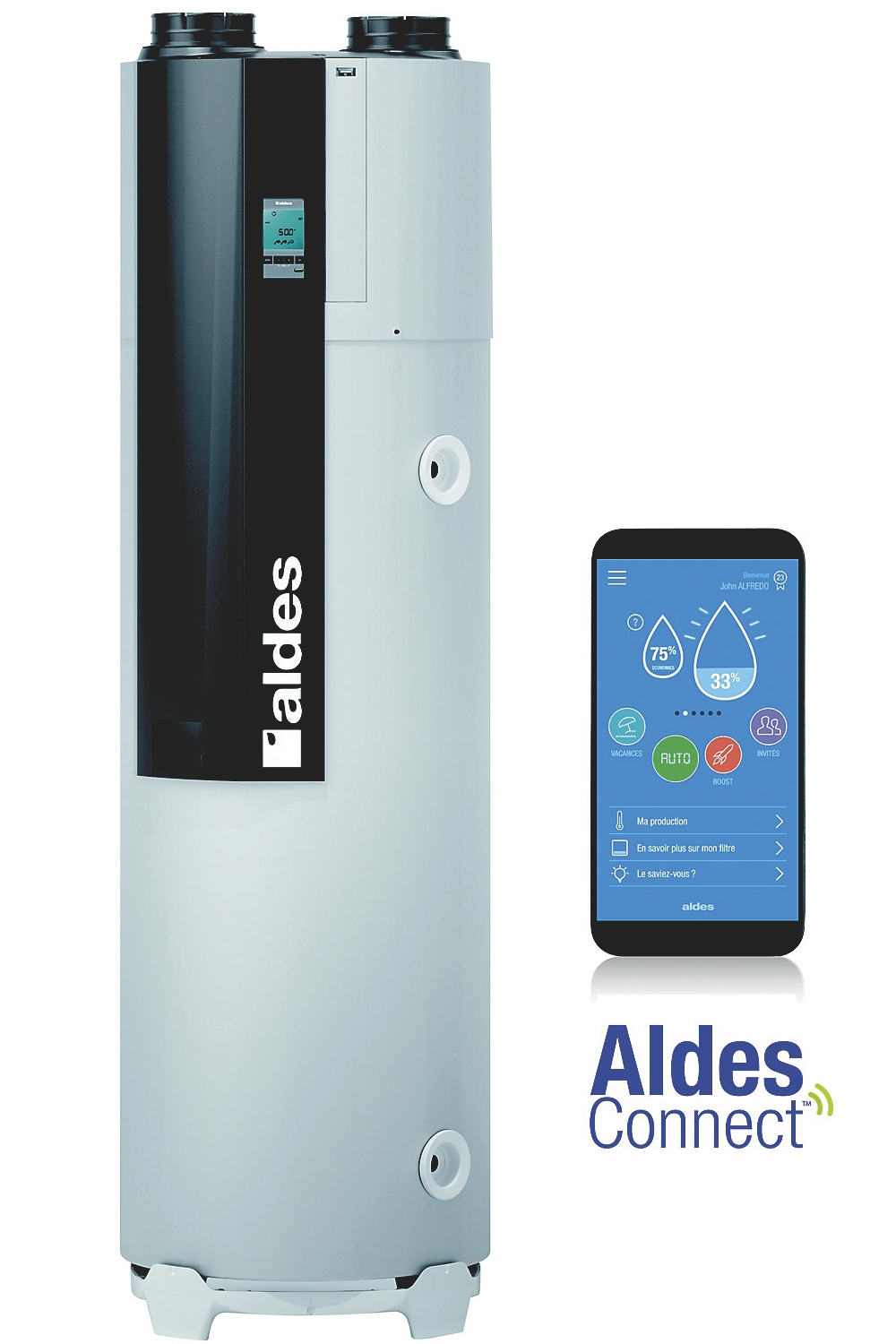 Chauffe-eau thermodynamique T Flow Hygro Plus connecté Aldes