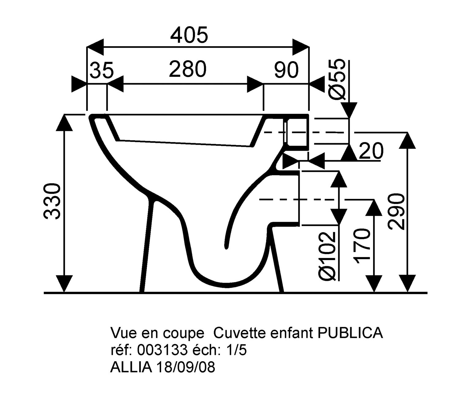 Cuvette à alimentation indépendante Bambini enfant avec trous d'abattant -  Sortie horizontale 500.916.00.1 Geberit