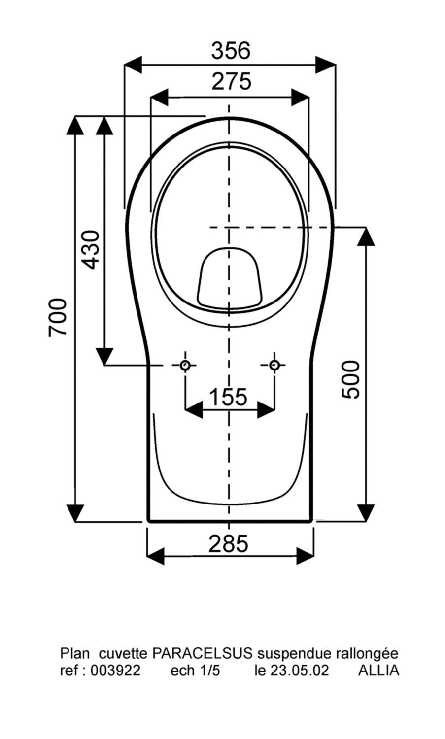 Cuvette WC suspendue rallongée Vitalis/Paracelsus - Sans trous d'abattant Geberit