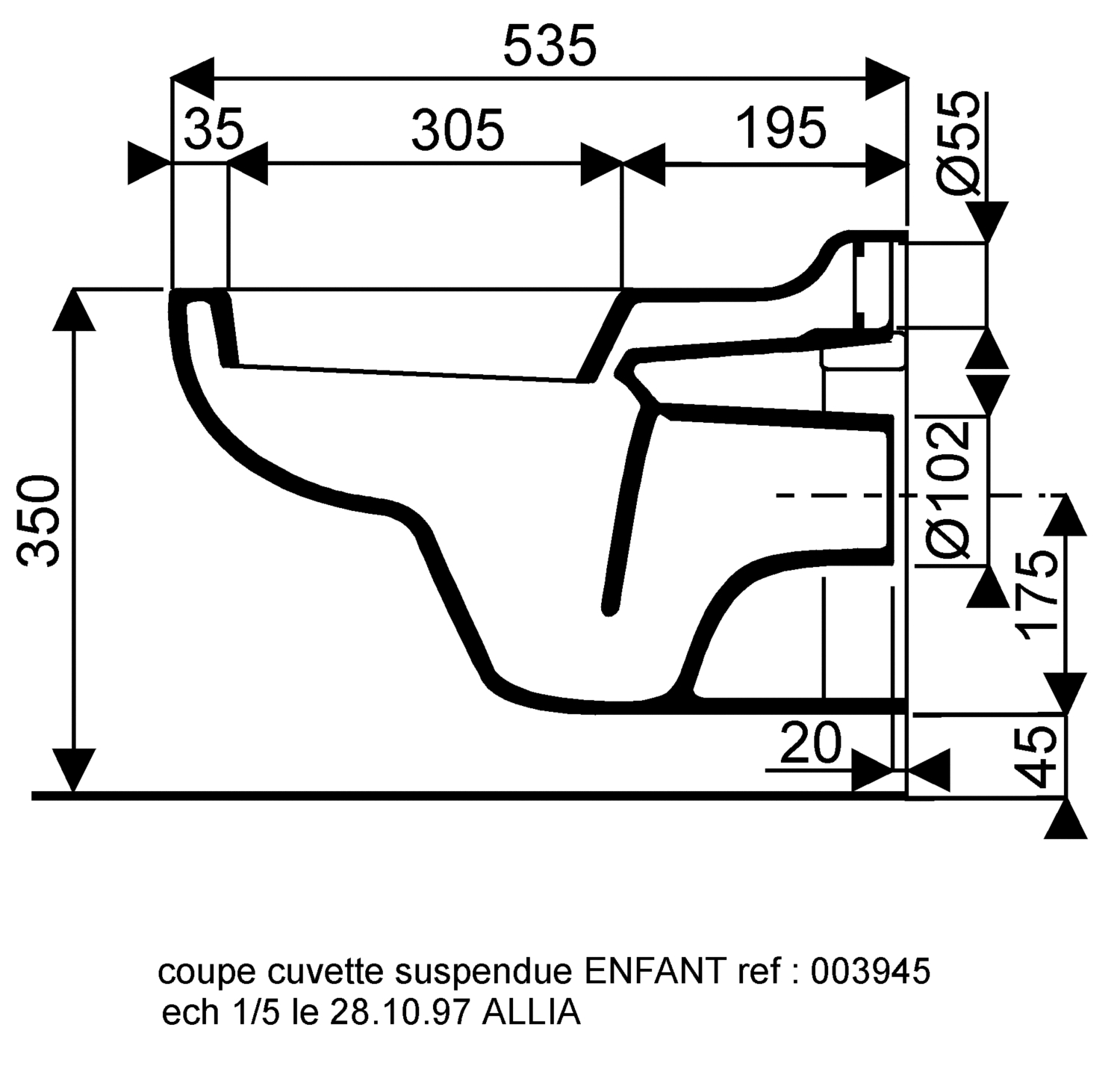 Cuvette WC suspendue Bambini - Sans trou d'abattant Geberit