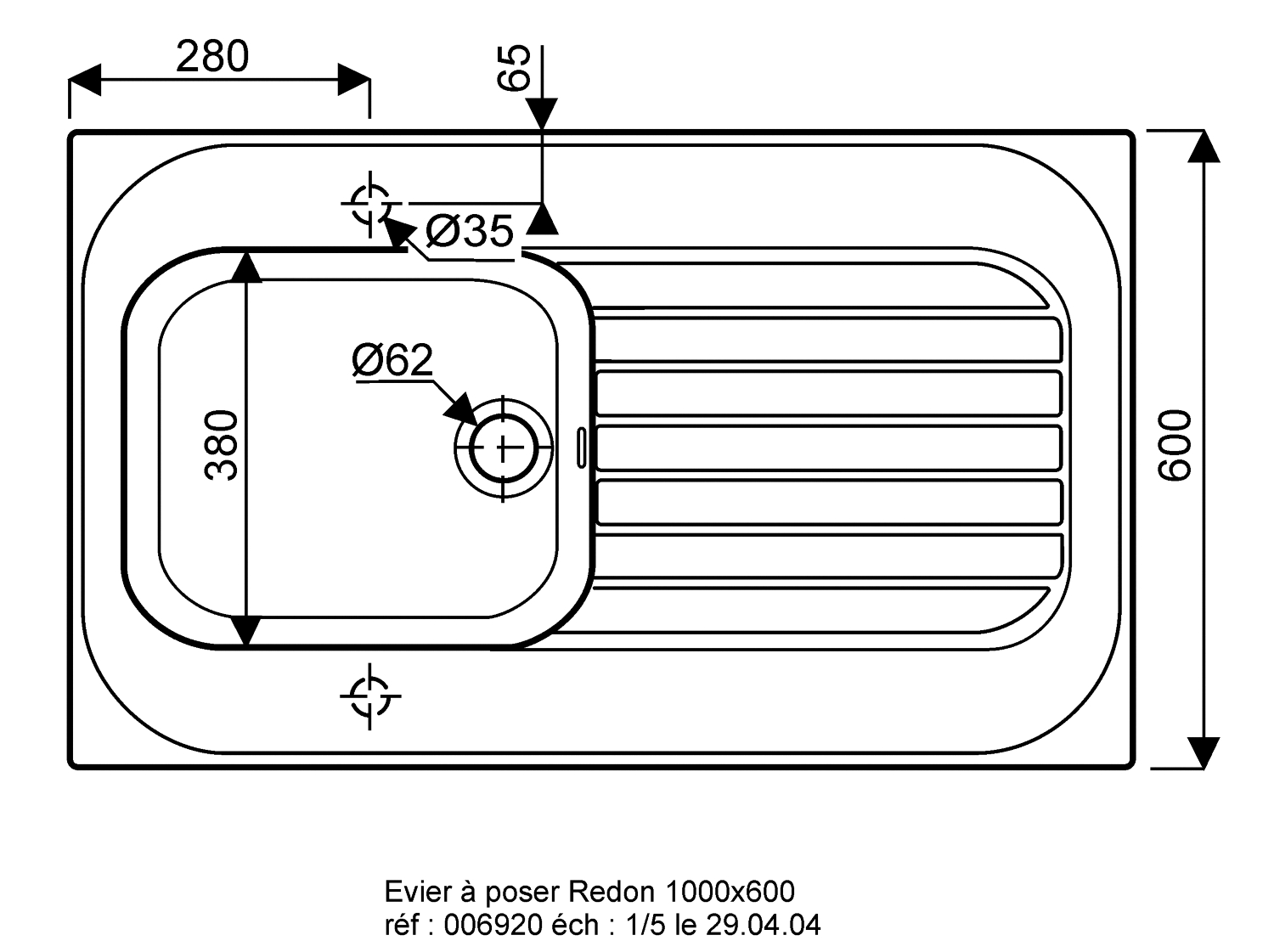 Evier Redon à poser 100 - 1 cuve 1 égouttoir 692000000 Geberit