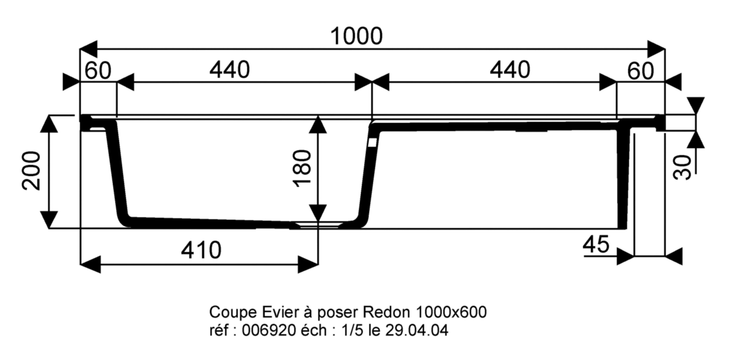 Evier Redon à poser 100 - 1 cuve 1 égouttoir 692000000 Geberit