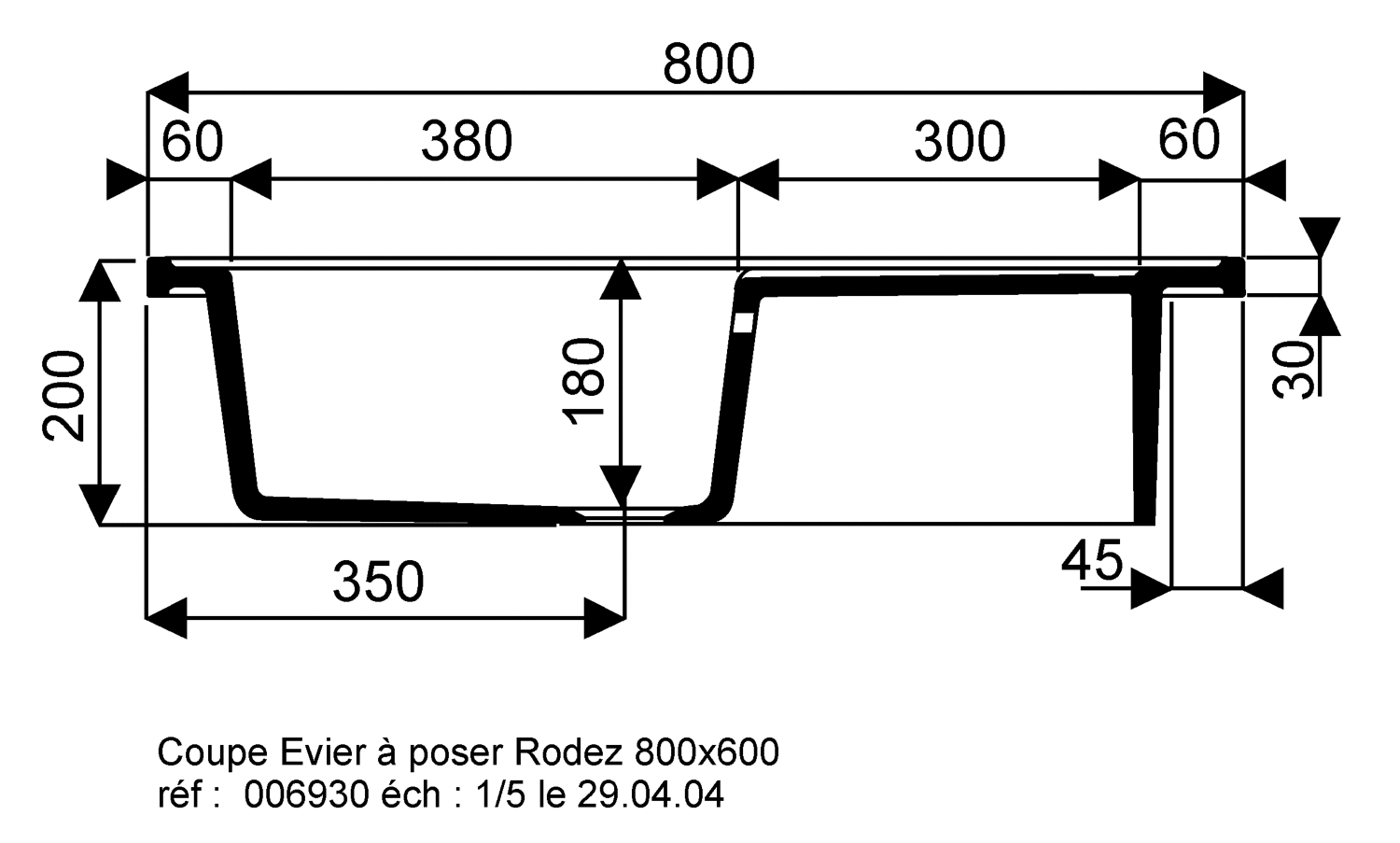 Evier Rodez à poser - 1 cuve 1 égouttoir 693000000 Geberit