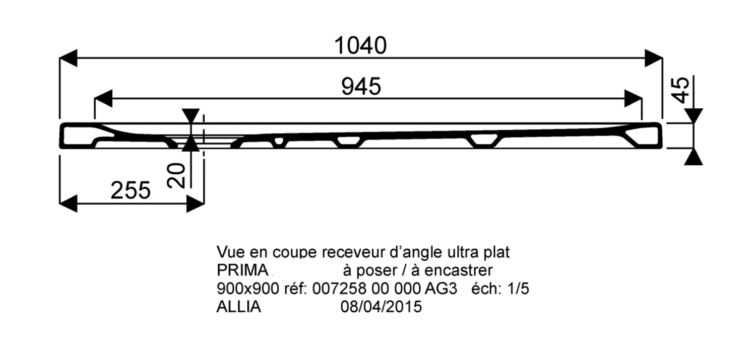 Receveur Renova ultra-plat 1/4 de rond à poser 00725800000AG3 Geberit