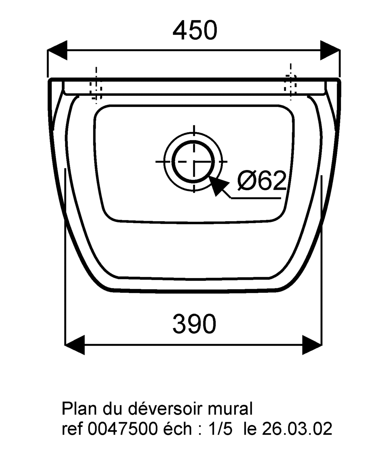 Déversoir mural Publica avec grille porte-seau mobile 4750000000 Geberit