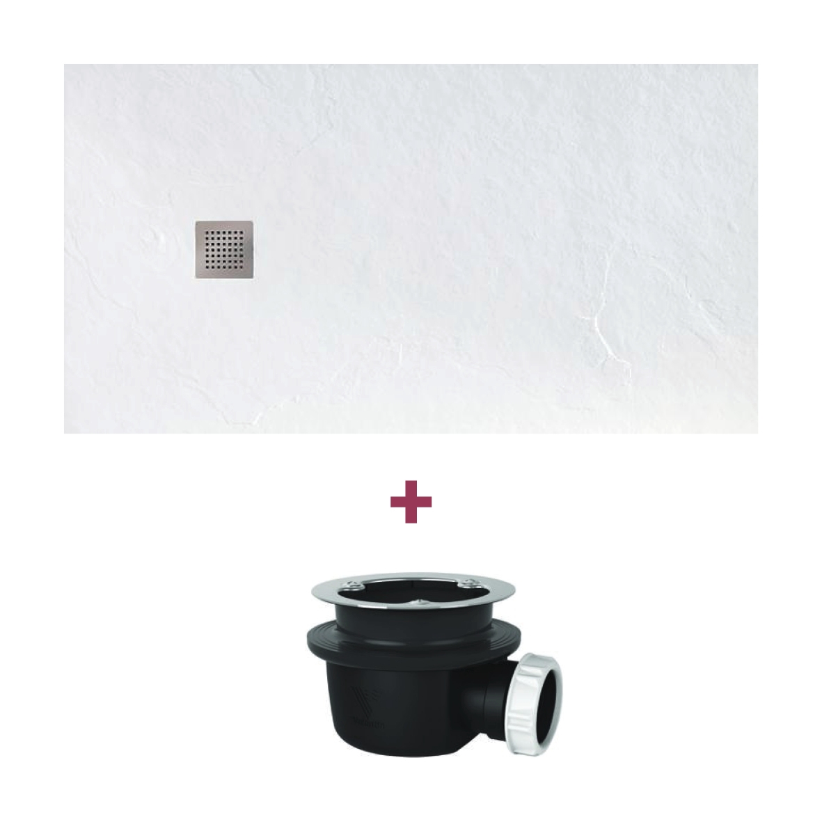 Lot d'un receveur Beto ultra-plat rectangulaire à poser ou à encastrer + 1 bonde de douche extra-plate sortie horizontale sans capot Aquance