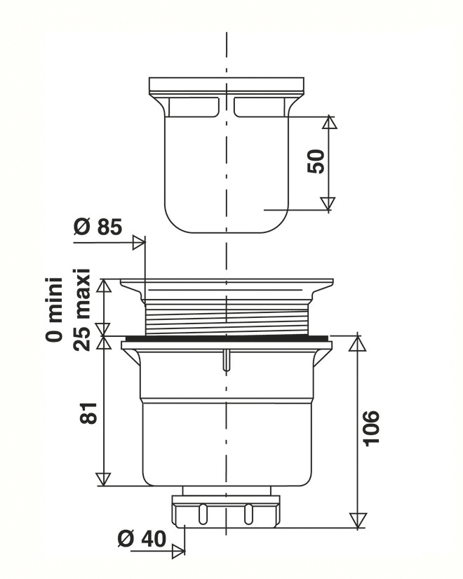 Bonde de douche sortie verticale sans capot MB Expert