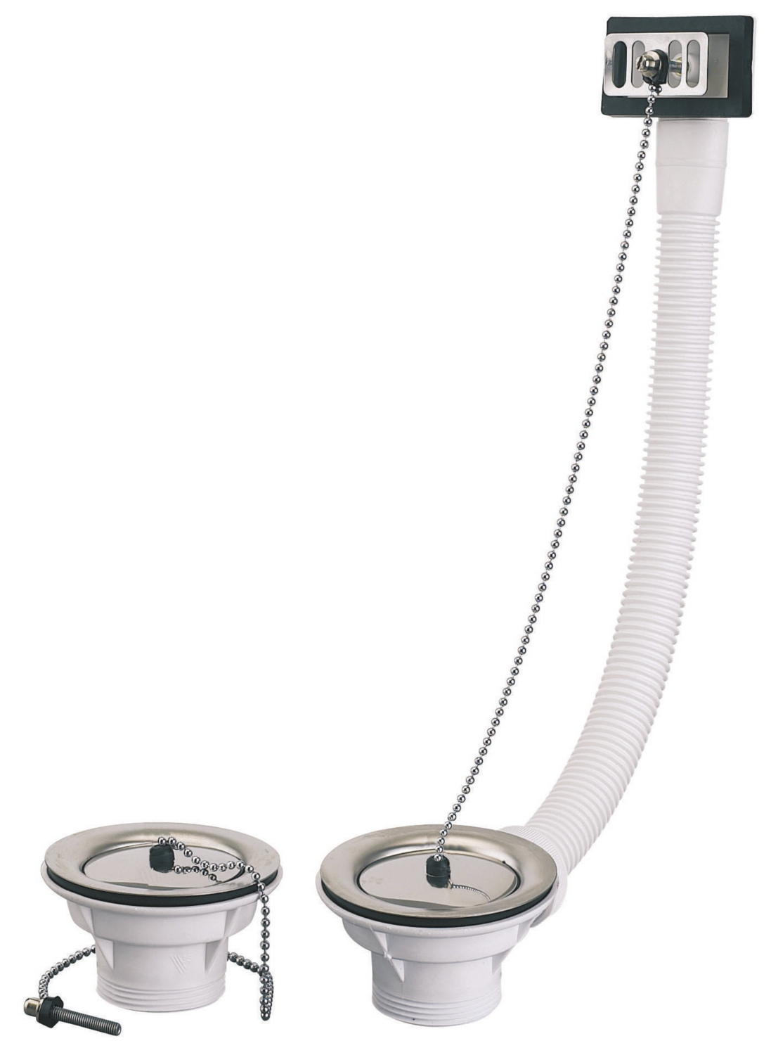 Bonde évier 2 cuves à bouchons avec trop-plein