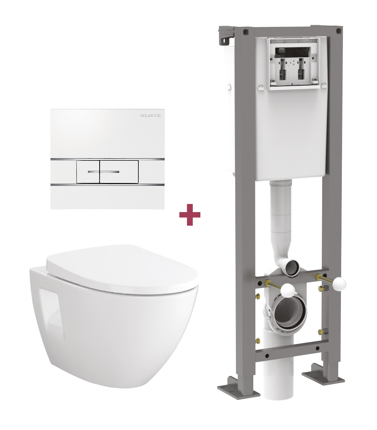 Lot de 1 bâti-support Calu autoportant + 1 pack WC suspendu Arbo caréné sans bride - Abattant frein de chute + 1 plaque de commande Calu Design