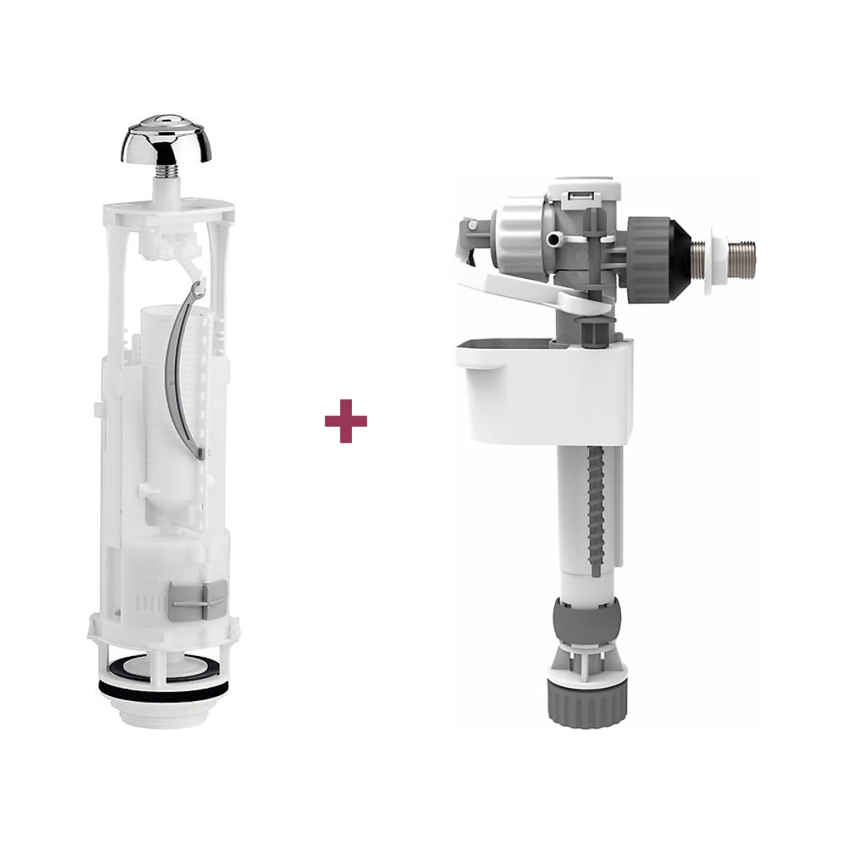 Lot de 1 mécanisme seul Meca double touche + 1 robinet flotteur Meca hydaulique 2 en 1 à alimentation latérale ou basse