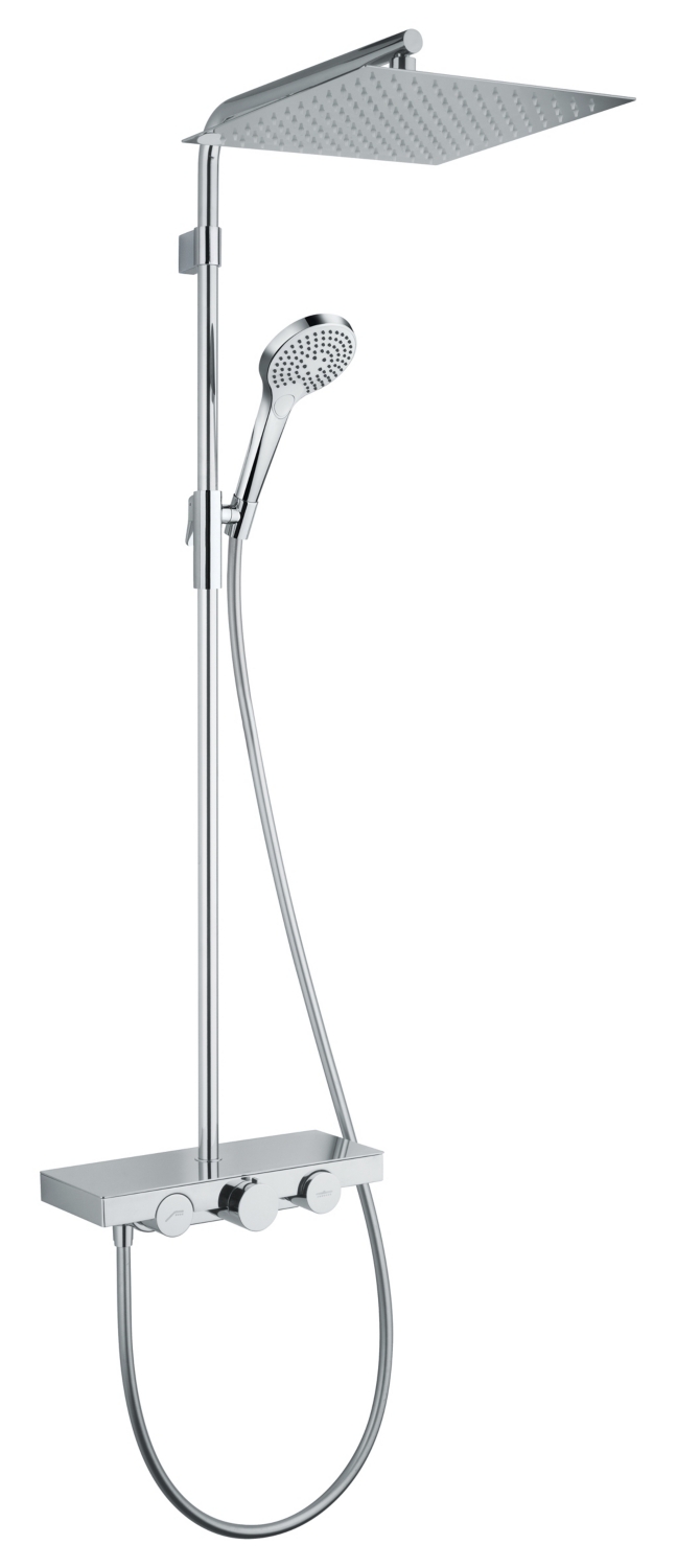 Inox - Colonne de douche avec mitigeur mécanique, douche de tête carrée,  aspect inox
