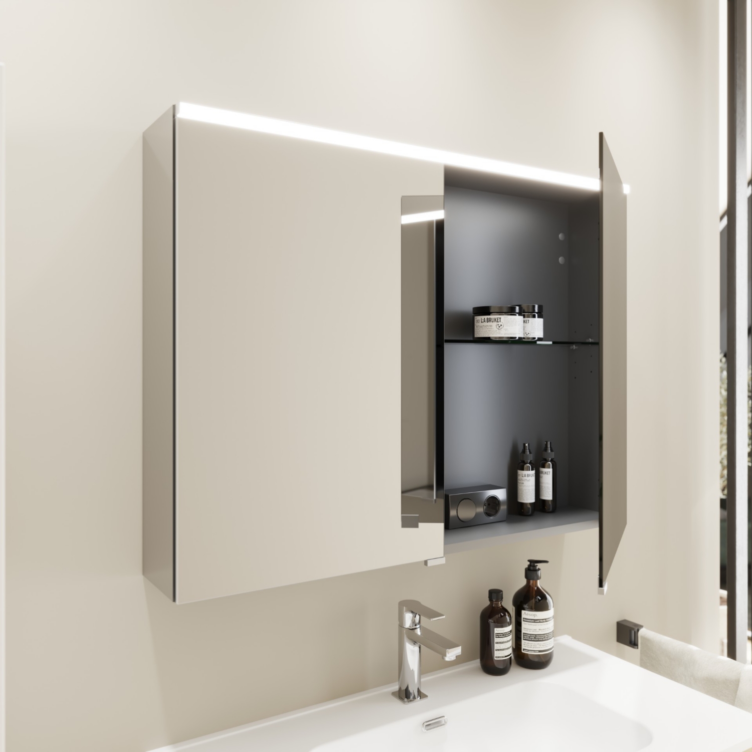 Armoire de toilette avec LED et prise Oslo