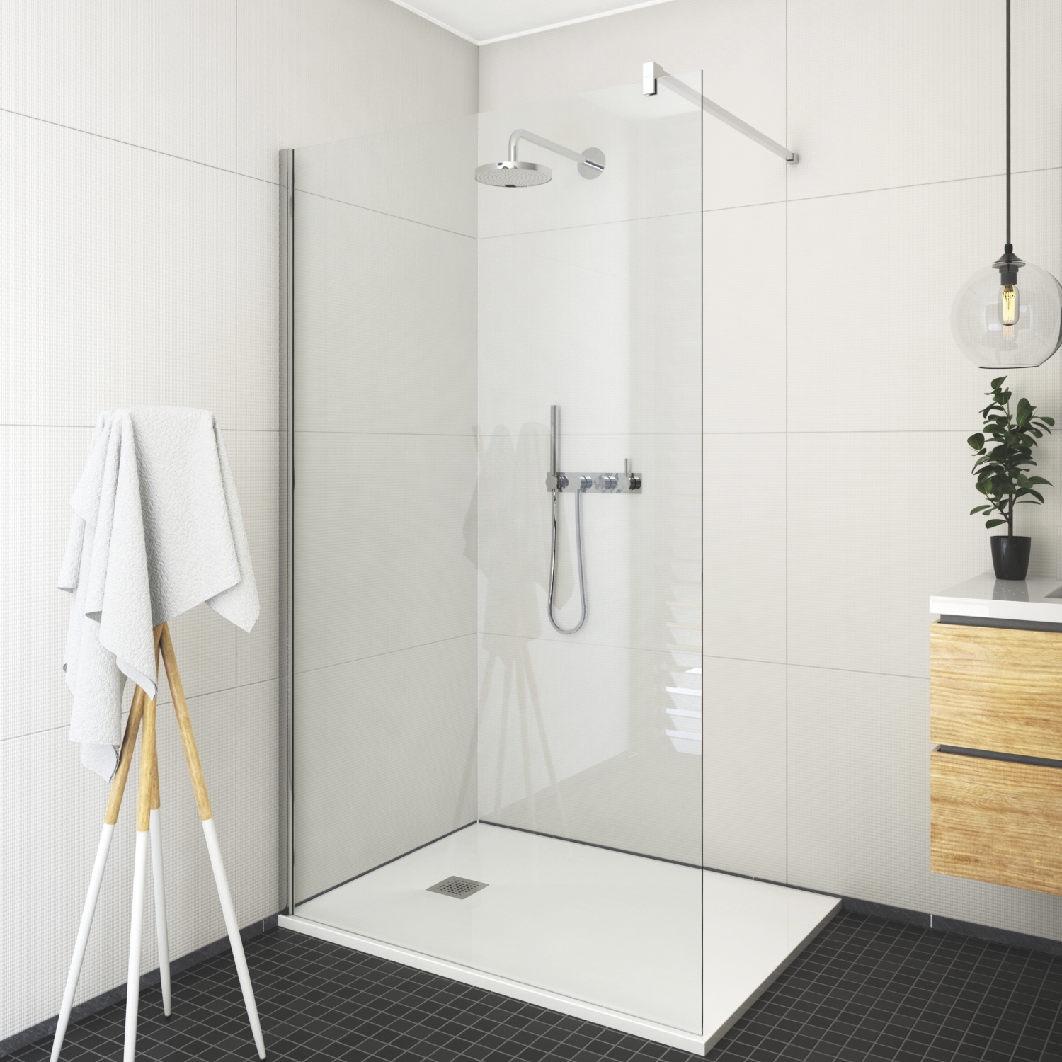  Paroi de douche Pyra solution ouverte pour montage seul ou avec mobile profil silver verre transparent 