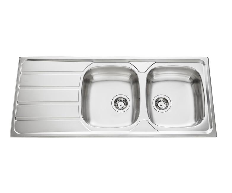 Evier Wake à encastrer - 2 cuves 1 égouttoir inox lisse avec vidage