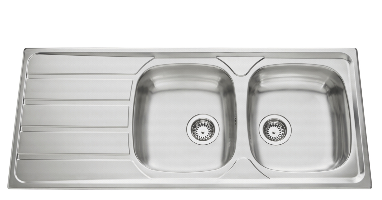 Evier Wake à encastrer - 2 cuves 1 égouttoir inox micro structure avec vidage