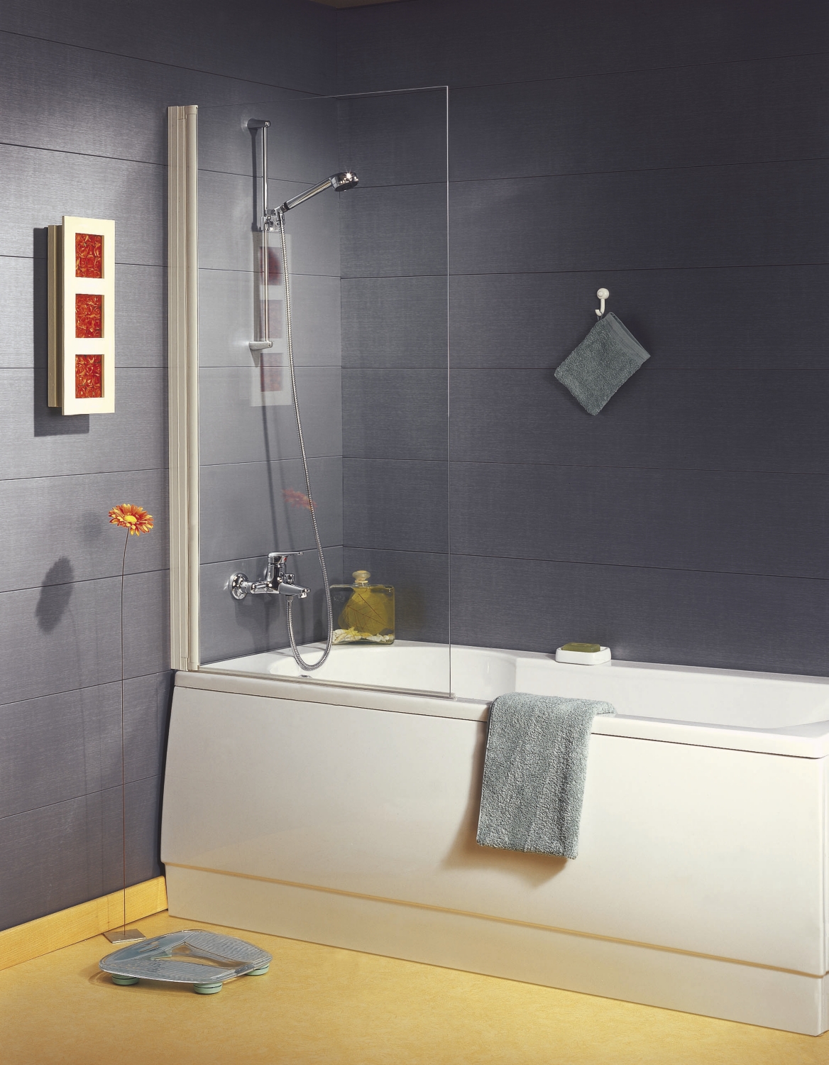 Koralle Avant Pare-douche pliant en 2 parties pour baignoire Polyrit  aquaperl transparent / argenté mat - VA18809514A21