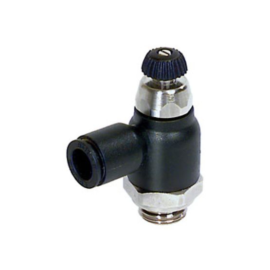 Banjo régleur de débit pneumatique mâle pour tube polymère technique à vis de réglage encastrée série 346