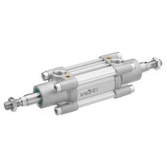 Vérin pneumatique ISO 15552 profilé alu diamètre 32 double effet tige traversante amortissement pneumatique réglable série PRA Aventics