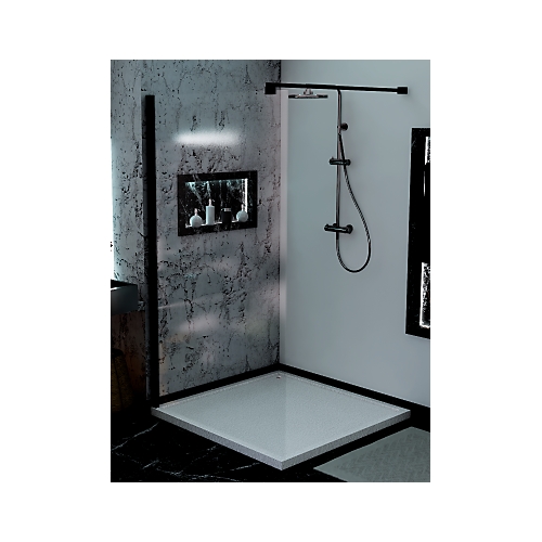 Paroi de douche Ixia II solution ouverte pour montage seul ou avec mobile profil noir verre transparent 8 mm Aquance