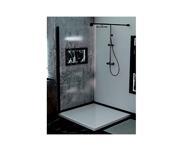 Paroi de douche Ixia II solution ouverte pour montage seul ou avec mobile profil noir verre transparent 8 mm Aquance