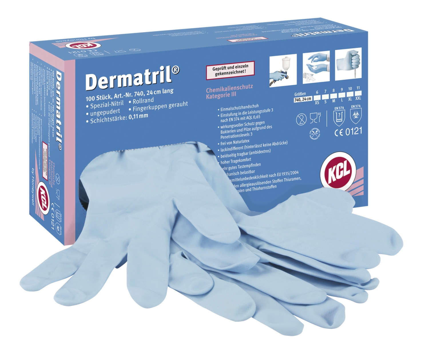Gants jetables nitrile non poudré Dermatril 740 Honeywell