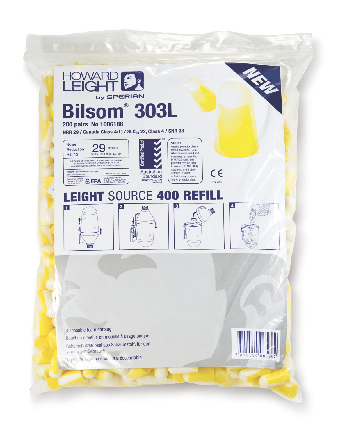Sachet de bouchons anti-bruit à usage unique Bilsom 303L Howard Leight by Honeywell