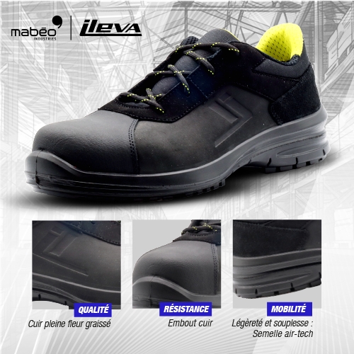 Chaussures de sécurité basses Kina B0900 - EN 20345 S3L FO SR Noir/Jaune Ileva