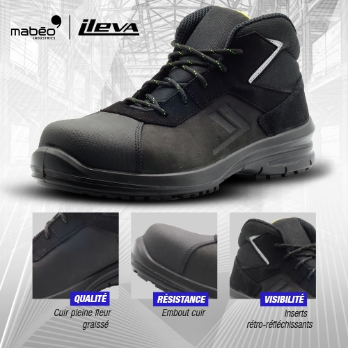 Chaussures de sécurité hautes Xtra B0901 - EN 20345 S3L FO SR Noir Ileva